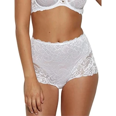 Image of Gossard 11114 Women&#039;s Gypsy White Lace Knicker Shorties Highwaist Short Boyshort XSmall
