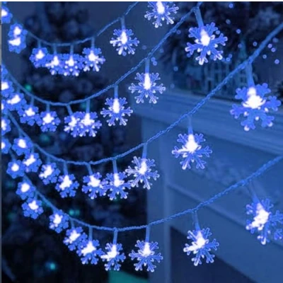 Image of QQY Snowflake String Light, Fairy Light Battery Powered Lights for Christmas Wedding Birthday Valentine Party Bedroom (6M 40LED, Blue)