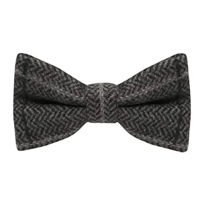 Image of King &amp; Priory Luxury Graphite Grey Herringbone Check Tweed Bow Tie