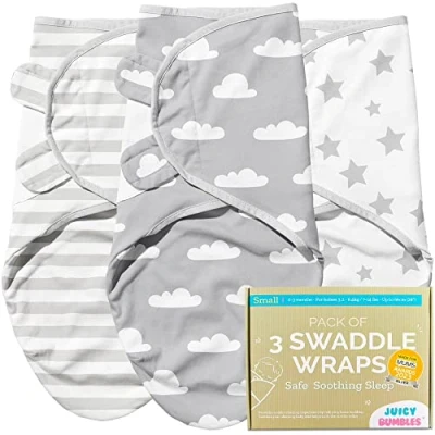 Image of Juicy Bumbles Swaddle Blanket 3 6 Months 100% Cotton Baby Wrap Newborn Set of Swaddles Essentials for Boy and Girl