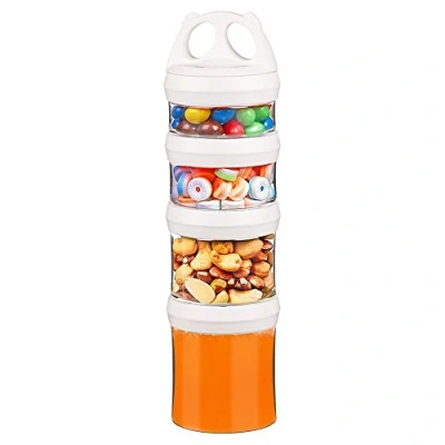 Image of BeneLabel Food Storage Stackable Snack Container Set 31oz Twist Lock Stacking Jar Nuts Candy Formula Travel Item Dispenser, BPA Free &amp; Leak proof, White