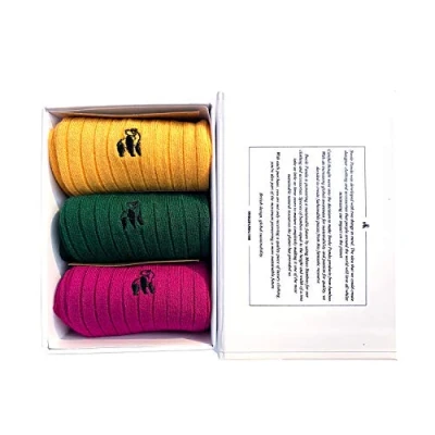 Image of SWOLE PANDA Luxury Super Soft Bamboo Socks For Men, Yellow, Green &amp; Magenta Box, 3 Pack Gift Size 7 11