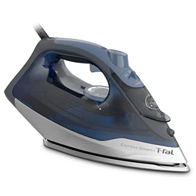 Image of T fal, Iron, Express Steam Iron for Clothes, Durilium Soleplate, Precision Tip, 30 Second Auto Shut Off, 1600 Watts, Anti Drip, Ironing, Blue Clothes FV2886U0