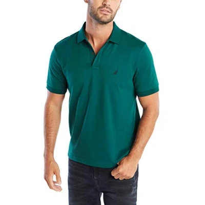 Image of Nautica Men&#039;s Classic Fit Short Sleeve Soft Cotton Polo Shirt, Tidal Green Solid, Large