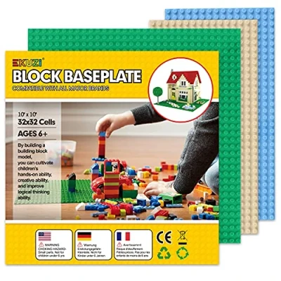 Image of ekuzi Classic Base Plates Compatible with LEGO Bricks &amp; Baseplates, 10&quot;x 10&quot; and 5&quot; Building Combo Set, Thick Boards Can Be Used to Build Double Layer Buildings 3pcs