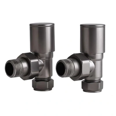Image of Milano Modern Pair of Gunmetal Grey Angled Heated Towel Rail Radiator Valves