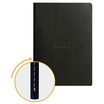 Image of RHODIA 116452C Soft Notebook with Black Textile Stitching A5 Dotted Dot 64 pages Ivory Clairefontaine Paper 90 g/m Faux Leather Cover Rhodiarama Collection