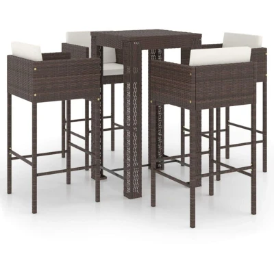 Image of Vidaxl 5 Piece Garden Bar Set with Cushions Poly Rattan Brown