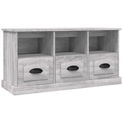 Image of vidaXL TV Cabinet in Grey Sonoma Stylish and Durable Engineered Wood Large Storage with 3 Drawers Compartments Display friendly Top Surface