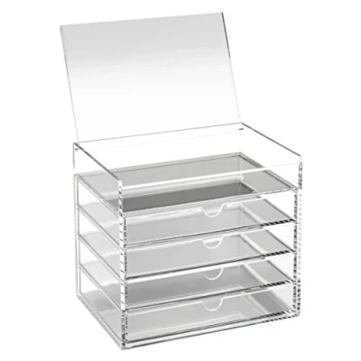 Image of OSCO Clear Acrylic 5 Drawer Chest with Flip Up Lid Pin Storage Jewellery Paperclips Crayons Short pens Small Stationery H17 x W19 D14 cm