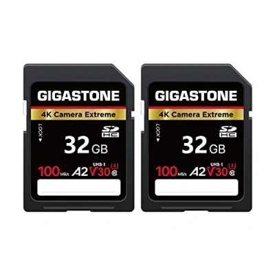 Image of Gigastone A2 V30 32GB SDHC Memory Card 4K Extreme Camera 100MB/s Speed Compatible with Canon Nikon Sony Panasonic U3 UHS I C10 for UHD Video 2 Mini Cases