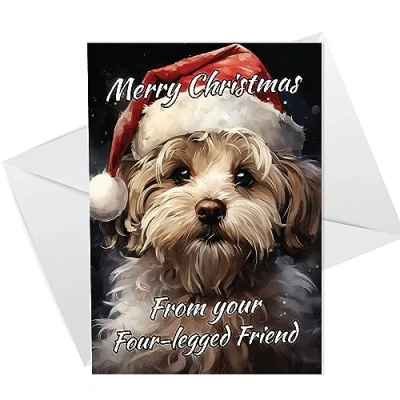 Image of RED OCEAN Christmas Card From Dog Cockapoo Funny Greetings For Mum Dad Cards