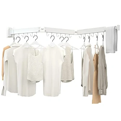 Image of Kelisiting Retractable Clothes Drying Rack 3 Fold White Laundry Rack,Wall Mounted Hanger,Space Saver,Foldable Durable,for Balcony,Laundry,Bathroom,Patio,Apartment,Dormitory