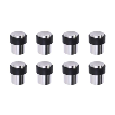 Image of HANDLEZONE® 8 Pack Floor Mounted Door Stop 30mm x 40mm, Collared with Rubber Buffer Stopper, Concealed Fixing Satin Stainless Steel