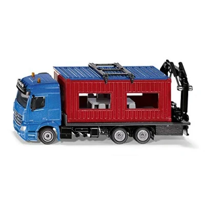 Image of siku 3556, Lorry with Construction Container, 1:50, Metal/Plastic, Blue/Red, Incl. crane for removing the container