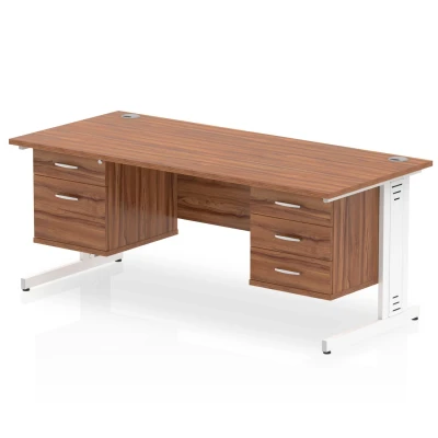 Image of Impulse 1600x800 Desk Walnut White Cable Managed + 2 Pedestal Bundle