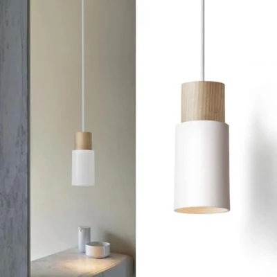 Image of ouglres White and Wood Pendant Light,Kitchen Light Fitting with Durable Metal Lampshade,Adjustable Breakfast Bar Lights,Modern Island Lights for Dining Table,Living Room,Bedroom Nightstand,E27,1pack