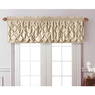 Image of VCNY Home Carmen Collection Window Valance with Rod Pocket Stylish Lattice Smocked Diamond Design for Kitchen, Bedroom, or Living Room, Taupe