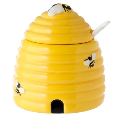 Image of Puckator Beehive Shaped Ceramic Pot with Lid &amp; Spoon