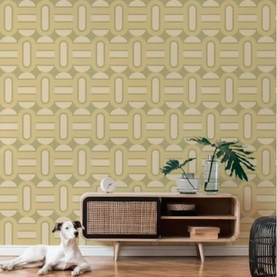 Image of A.S. Création Retro 70&#039;s Shapes Wallpaper Green/Cream Chic 395361 8.50m x 0.53m Paste The Wall