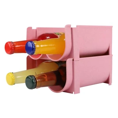 Image of ASAB Stackable Water Bottle Organiser Beer Holder For Cupboard Freezer Pantry Soda Can Ideal Kitchen Countertop Shelf Bar Beverage Storage Rack (Pink, Pack of 2)