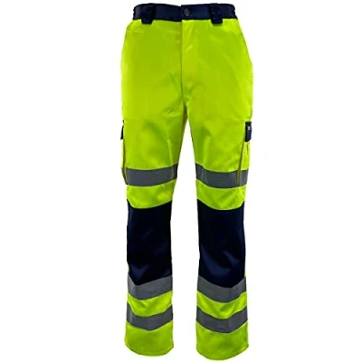 Image of G5 APPAREL High Visibility Polycotton Cargo Combat Hi Vis Work Trousers (Yellow/Navy, 4XL, 4X_l)