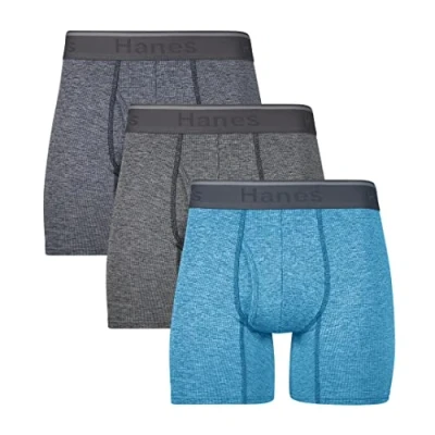 Image of Hanes Men&#039;s Comfort Flex Fit Breathable Stretch Mesh Boxer Brief 3 Pack, Blue/Grey/Indigo, S