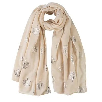 Image of London Scarfs Glitter Mulberry Trees Scarf Women Foil Printed Tree Fashion Ladies Wrap (Ivory Cream)