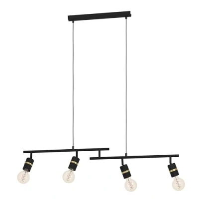 Image of EGLO Pendant lighting Lurone, ceiling light fitting with 4 adjustable spots, hanging lamp for dining and living room, metal in black brass finish, E27 socket