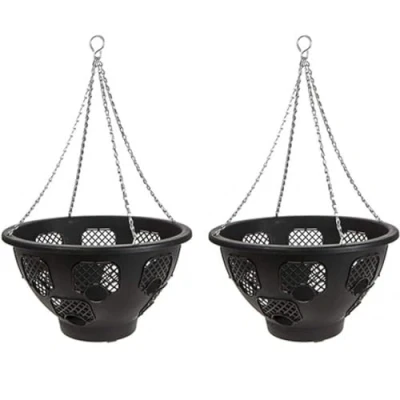 Image of Trendi® Easy Filling Hanging Baskets/Planters Black 15&quot;/ Indoor Outdoor Garden Porch Decoration With Chain 46cm (2)