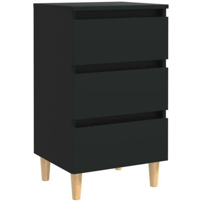 Image of vidaXL Bed Cabinet with Solid Wood Legs Black 40x35x69 cm