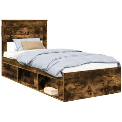 Image of vidaXL Bed Frame with Mattress Smoked Oak 90 x 190 cm Solid Pine Wood