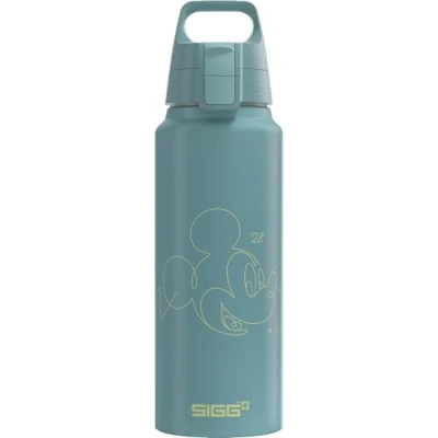 Image of SIGG Aluminum Water Bottle WMB Pathfinder Disney Mickey Mouse Lines Climate Neutral Certified Suitable for Carbonated Beverages Leakproof &amp; Lightweight BPA Free Dusk 1L