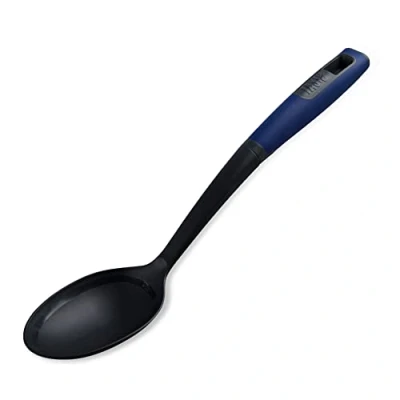 Image of Tasty Everyday Serving Kitchen Spoon with Measurements, Non Stick Cooking Tablespoons Measurements &amp; Soft Grip Handle, Stirring Spoon, Scratch, Colours: Dark Blue, Grey