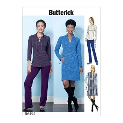 Image of Butterick Patterns 6494, Misses Top,Vest,Dress and Pants,Sizes 14 22, Paper, Multi Colour, E5 (14 16 18 20 22)