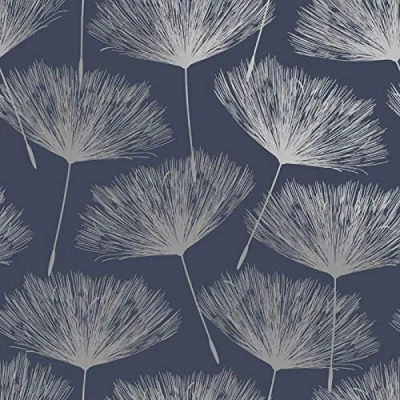 Image of Glistening Fleur Wallpaper Holden Floral Metallic Textured Navy