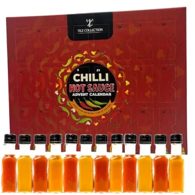 Image of Hot Sauce Bottle Advent Calendar 2023 24 Days Christmas Countdown 20 Fiery Flavours Spice Food Gifts Chilli Men Women Adults Vegetarian Facts Card Lovers Gift