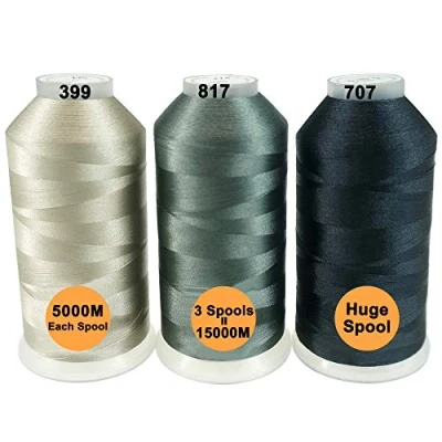 Image of New brothread Set of 3 Different Gray Colors Polyester Machine Embroidery Thread Huge Spool 5000M for All Machines
