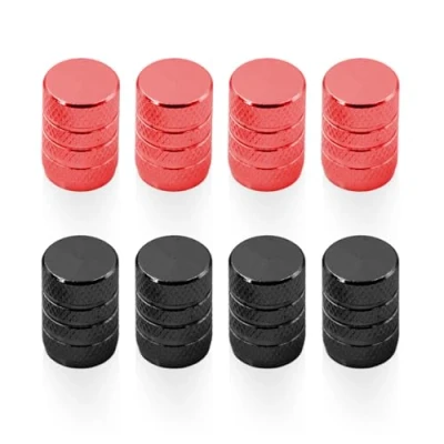 Image of 8 Pieces Car Tire Valve Caps, Universal Valves, Dust Caps With Rubber Rings (Black, Red)