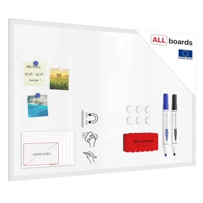 Image of ALLboards Whiteboard Dry Erase Magnetic Surface Wooden White Frame 90x60 cm
