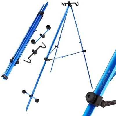 Image of NGT SEA FISHING TRIPOD BEACH ROD STAND 2 SALT RODS REELS BLUE 7ft