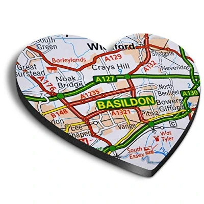 Image of 1 x Heart MDF Magnets Basildon Essex England Travel Map UK 44228