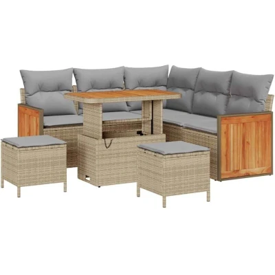Image of vidaXL 8 Piece Garden Sofa Set with Cushions Beige Poly Rattan Acacia