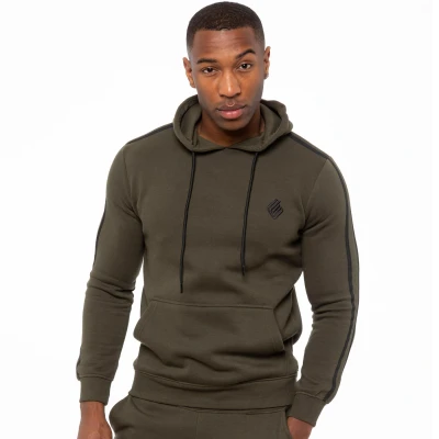 Image of Enzo EZOHD584T Mens Fleece Hoodie Casual Gym Pullover Striped Hoody Top Logo Sweatshirt Hooded Jacket Size S XXL (Khaki, XXL, xx_l)