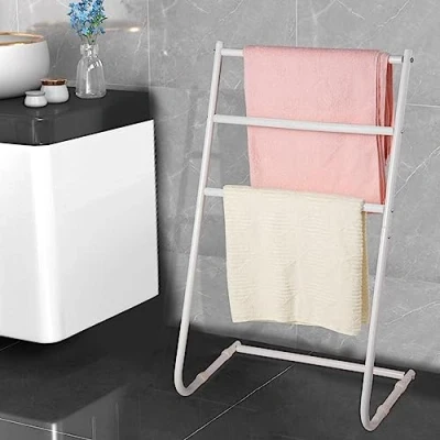 Image of YORKSHIRE HOMEWARE 3 Tiers Freestanding Metal Towel Rack Scarf Coat Bars Drying Shelf for Bathroom Bedroom Living Room Rails Free standing White