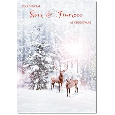 Image of doodlecards Son and Fiancee Christmas Card Deers in Forest Medium Size for &amp; with Plain Envelope