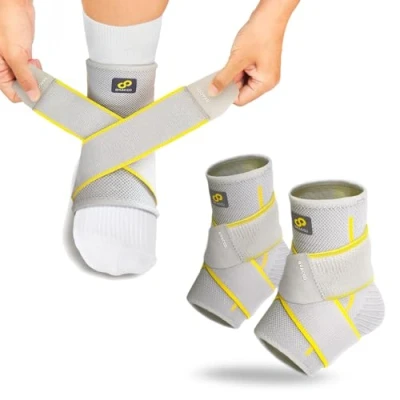 Image of BRACOO Adjustable Ankle Support, Compression Foot Support Men &amp; Women, Breathable Brace for Relief Sprain, Achilles tendinitis, Plantar Fasciitis, Swelling, FS60, 1 Pair (Gray, S/M)