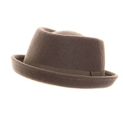 Image of Gents Ladies Unisex 100% Wool Felt Porkpie Trilby Hat with Band New (57cm, Grey)