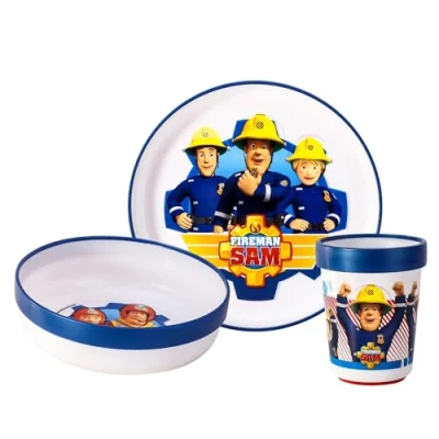 Image of Fireman Sam 3pcs Reusable Bicolor Premium Kids Dinner Tableware Set Plate, Bowl &amp; Tumbler, BPA Free