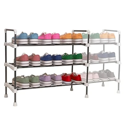 Image of 1ABOVE 3 Tier Extendable Shoe Rack, Heavy duty Metal Storage, Quick Assembly No Tools Required, Holds up to 15 pairs (WHITE)